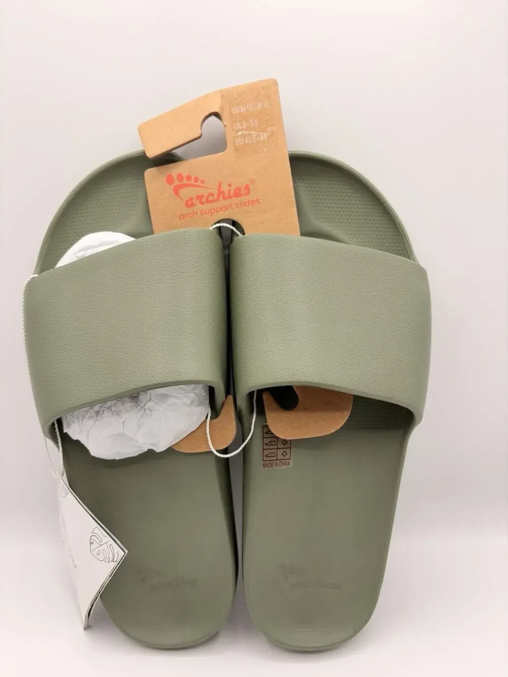 Archies Flip Flops Sandals Unisex Sz US M 10 W 11 Olive Green Arch Support NWT